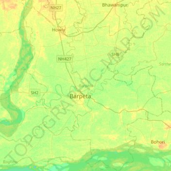Topografische Karte Barpeta, Höhe, Relief