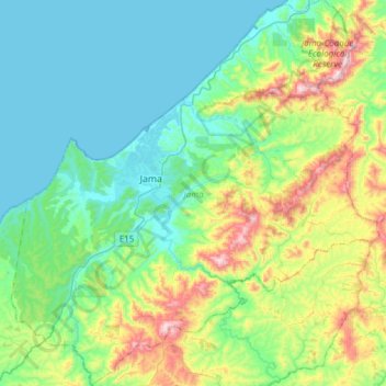 Topografische Karte Jama, Höhe, Relief