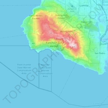 Topografische Karte Rancho Palos Verdes, Höhe, Relief