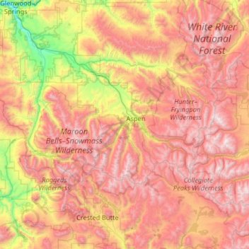 Topografische Karte Pitkin County, Höhe, Relief
