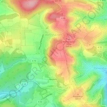Topografische Karte Wehrshausen, Höhe, Relief