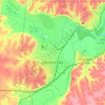 Topografische Karte Junction City, Höhe, Relief