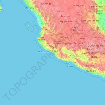 Topografische Karte Colima, Höhe, Relief