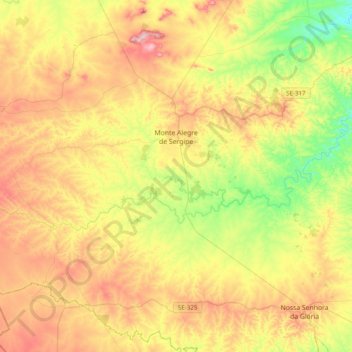 Topografische Karte Monte Alegre de Sergipe, Höhe, Relief