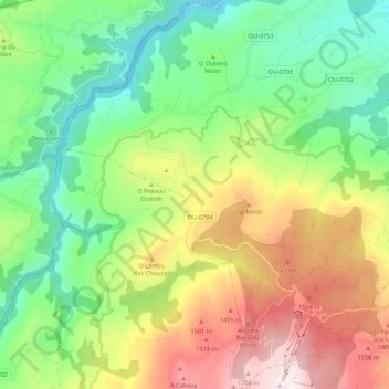 Topografische Karte Cova, Höhe, Relief