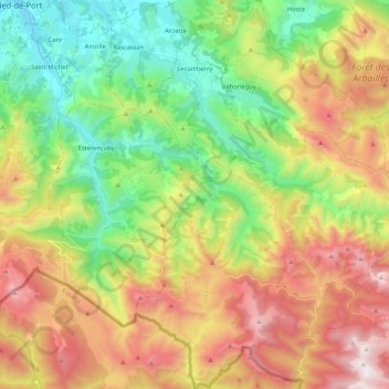 Topografische Karte Lecumberry, Höhe, Relief