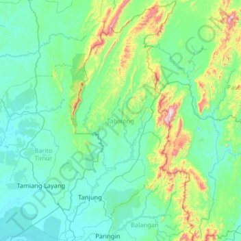Topografische Karte Tabalong, Höhe, Relief