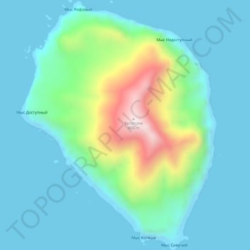 Topografische Karte остров Броутона, Höhe, Relief