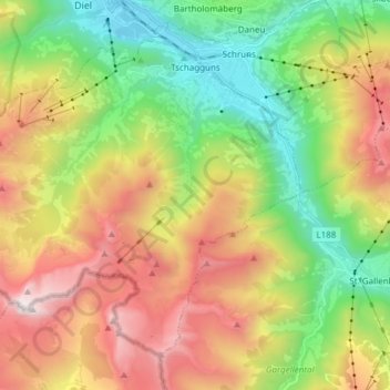 Topografische Karte Tschagguns, Höhe, Relief