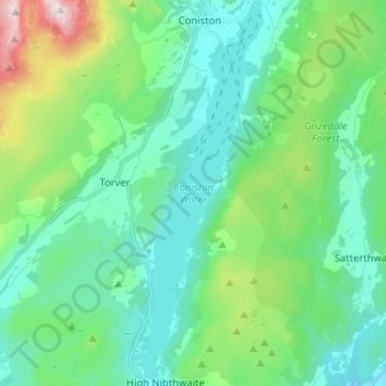 Topografische Karte Coniston Water, Höhe, Relief