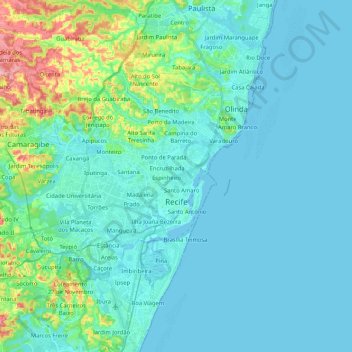 Topografische Karte Recife, Höhe, Relief