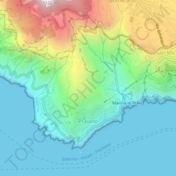 Topografische Karte Praiano, Höhe, Relief