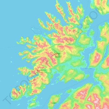 Topografische Karte Senja, Höhe, Relief