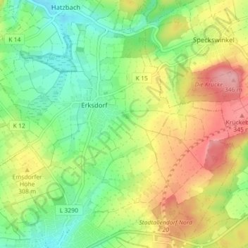 Topografische Karte Erksdorf, Höhe, Relief
