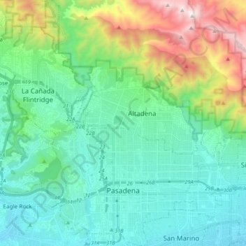Topografische Karte Pasadena, Höhe, Relief