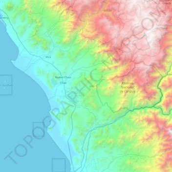 Topografische Karte Virú, Höhe, Relief