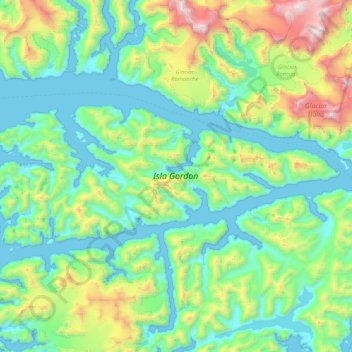 Topografische Karte Isla Gordon, Höhe, Relief