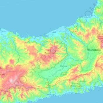 Topografische Karte Bolaang Mongondow, Höhe, Relief