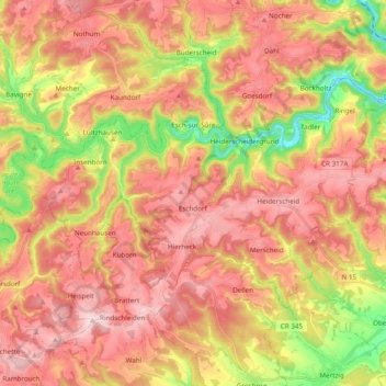 Topografische Karte Esch an der Sauer, Höhe, Relief