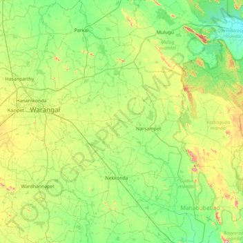 Topografische Karte Warangal Rural, Höhe, Relief