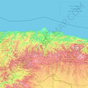 Topografische Karte Asturies, Höhe, Relief
