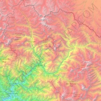 Topografische Karte Joshimath Tehsil, Höhe, Relief