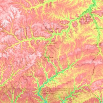 Topografische Karte Tioga State Forest, Höhe, Relief