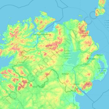Topografische Karte Northern Ireland, Höhe, Relief