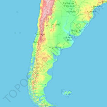 Topografische Karte Argentina, Höhe, Relief