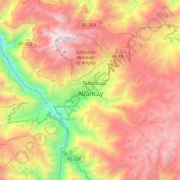 Topografische Karte Abancay, Höhe, Relief