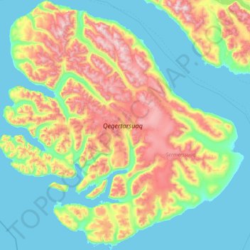 Topografische Karte Diskoinsel, Höhe, Relief