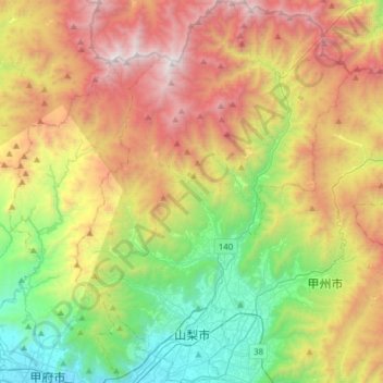 Topografische Karte Yamanashi, Höhe, Relief