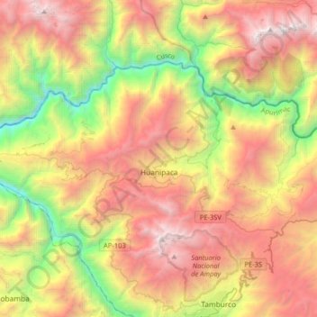 Topografische Karte Huanipaca, Höhe, Relief