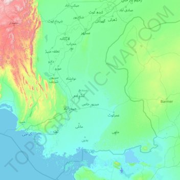 Topografische Karte Sindh, Höhe, Relief