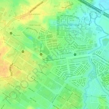 Topografische Karte Waterboom Lippo Cikarang, Höhe, Relief