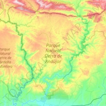 Topografische Karte Parque Natural Sierra de Andújar, Höhe, Relief