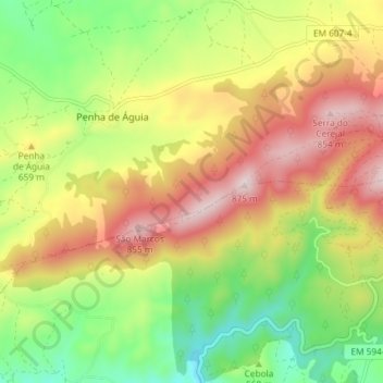 Topografische Karte Linha de cumeada da serra da Marofa, Höhe, Relief