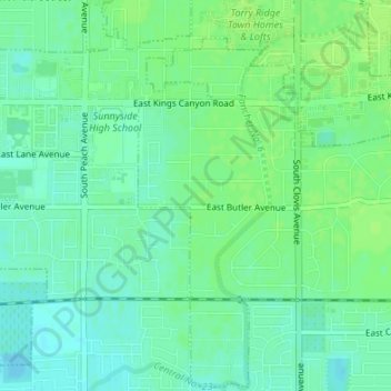 Topografische Karte Fresno, Höhe, Relief