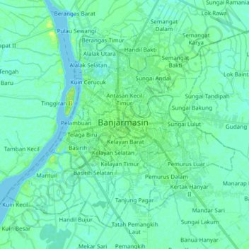 Topografische Karte Martapura River, Höhe, Relief