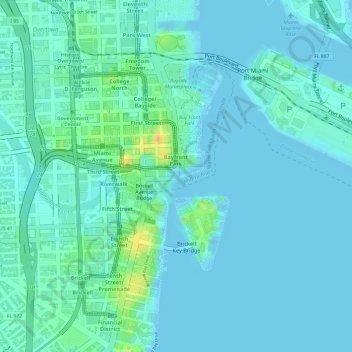 Topografische Karte Miami River, Höhe, Relief