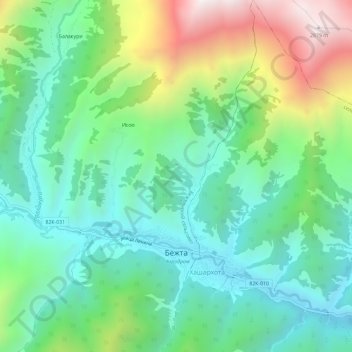 Topografische Karte Бежта, Höhe, Relief