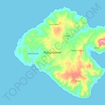 Topografische Karte Damar Island, Höhe, Relief