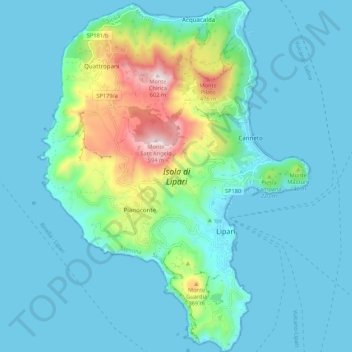 Topografische Karte Isola di Lipari, Höhe, Relief