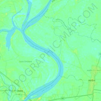 Topografische Karte মেঘনা নদী, Höhe, Relief