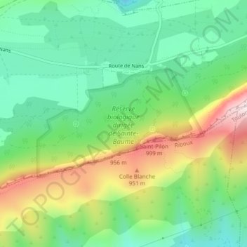 Topografische Karte Réserve biologique dirigée de Sainte-Baume, Höhe, Relief