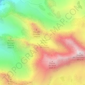 Topografische Karte Lac de Chauvet, Höhe, Relief