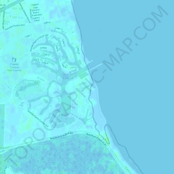 Topografische Karte Puerto Cancún, Höhe, Relief