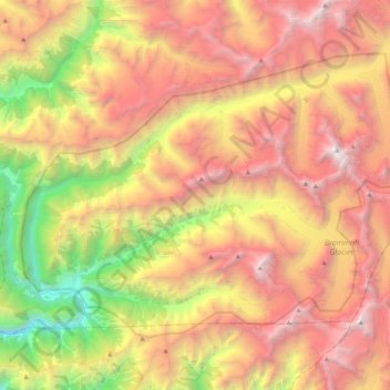 Topografische Karte Kishtwar National Park, Höhe, Relief