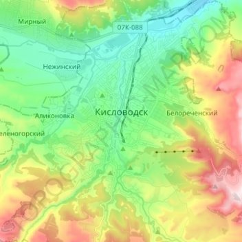 Topografische Karte Кисловодск, Höhe, Relief