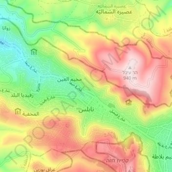Topografische Karte Nablus, Höhe, Relief